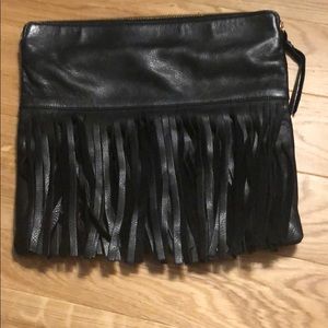Leather clutch with fringe